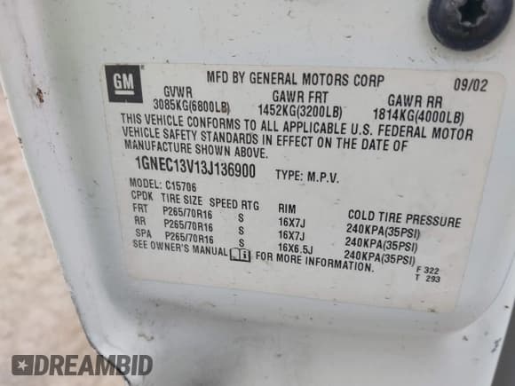 ✅ 2003 Chevrolet Tahoe LS • VIN: 1GNEC13V13J136900 • Lot: 43886921. Listed on IAAI with 226,098 mi. Free auction sales archive from the USA and detailed vehicle history report at DreamBid. Image 9.