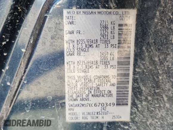 ✅ 2014 Nissan Pathfinder SV • VIN: 5N1AR2MN7EC670349 • Лот: 72102865. Опубликован ранее на Copart с пробегом 181 593 миль. Бесплатный доступ к архиву аукционных продаж из США и подробный отчёт об истории автомобиля на DreamBid. Изображение 14.