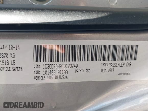 ✅ 2015 Dodge Dart Aero • VIN: 1C3CDFDH0FD173740 • Лот: 43320462. Опубликован ранее на IAAI с пробегом 96 079 миль. Бесплатный доступ к архиву аукционных продаж из США и подробный отчёт об истории автомобиля на DreamBid. Изображение 9.