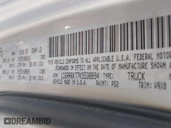 ✅ 2019 Ram 1500 Express • VIN: 1C6RR6KT7KS538894 • Lot: 43361643. Wystawiony na IAAI z przebiegiem 57 184 mil. Bezpłatny archiwum sprzedaży aukcyjnych z USA i szczegółowy raport historii pojazdu na DreamBid. Zdjęcie 9.