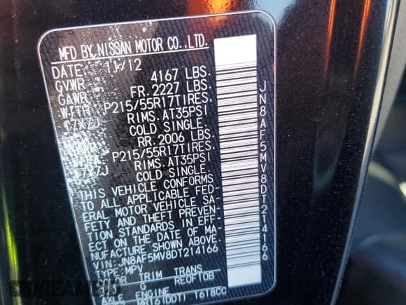 ✅ 2013 Nissan Juke SL • VIN: JN8AF5MV8DT214166 • Lot: 92511295. Listed on Copart with 192,295 mi. Free auction sales archive from the USA and detailed vehicle history report at DreamBid. Image 13.