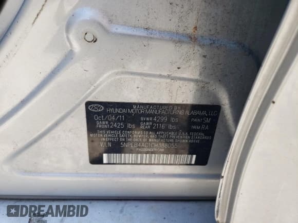 ✅ 2012 Hyundai Sonata GLS • VIN: 5NPEB4AC1CH388055 • Lot: 66521784. Listed on Copart with 192,787 mi. Free auction sales archive from the USA and detailed vehicle history report at DreamBid. Image 12.