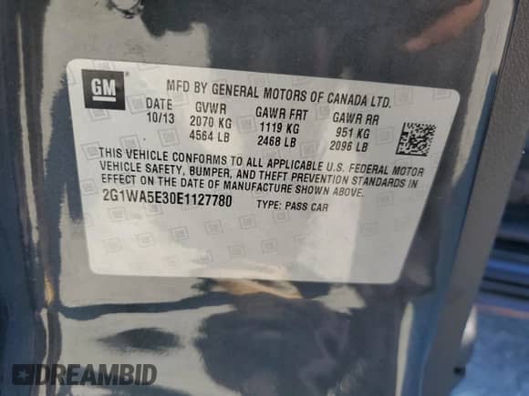 2014 Chevrolet Impala LS с VIN 2G1WA5E30E1127780, выставлен на аукционе Copart как лот 86766485 с пробегом 132 730 миль миль и Списание • Salvage title. История ставок и продаж доступна на DreamBid. Изображение 12.