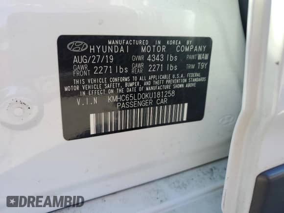 2019 Hyundai Ioniq с VIN KMHC65LD0KU181258, выставлен на аукционе Copart как лот 74049004 с пробегом Не указан миль и Списание • Salvage title. История ставок и продаж доступна на DreamBid. Изображение 13.