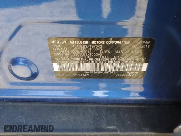 2019 Mitsubishi Outlander ES с VIN JA4AR3AU8KU007975, выставлен на аукционе Copart как лот 50394315 с пробегом 70 490 миль миль и Списание • Salvage title. История ставок и продаж доступна на DreamBid. Изображение 13.