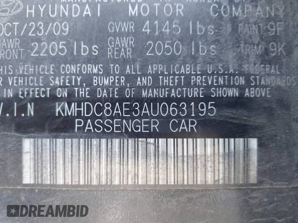 2010 Hyundai Elantra GLS z VIN KMHDC8AE3AU063195, wystawiony jako IAAI lot #40704189 z przebiegiem 159 280 mil mil oraz . Historia ofert i sprzedaży dostępna na DreamBid. Obrazek 9.