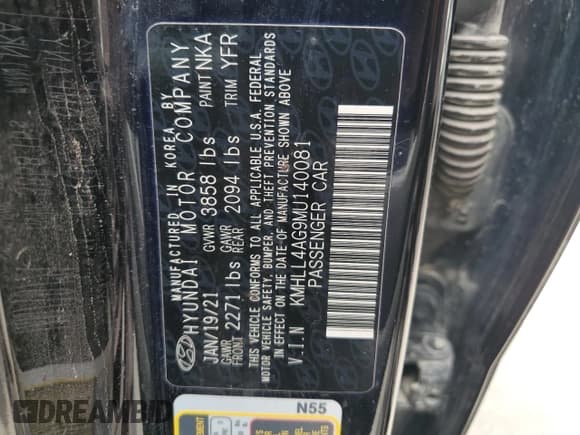 ✅ 2021 Hyundai Elantra SE • VIN: KMHLL4AG9MU140081 • Lot: 80735205. Listed on Copart with 73,347 mi. Free auction sales archive from the USA and detailed vehicle history report at DreamBid. Image 12.