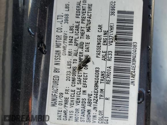 ✅ 2009 Nissan 370Z • VIN: JN1AZ44EX9M404083 • Lot: 91008375. Listed on Copart with 185,773 mi. Free auction sales archive from the USA and detailed vehicle history report at DreamBid. Image 12.