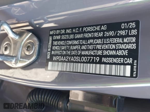 ✅ 2025 Porsche Panamera • VIN: WP0AA2YA0SL007719 • Lot: 43598727. Listed on IAAI with 12,230 mi. Free auction sales archive from the USA and detailed vehicle history report at DreamBid. Image 9.