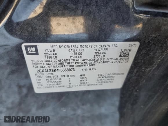 ✅ 2015 GMC Terrain SLT • VIN: 2GKALSEK4F6368073 • Lot: 45203435. Listed on Copart with 128,306 mi. Free auction sales archive from the USA and detailed vehicle history report at DreamBid. Image 13.