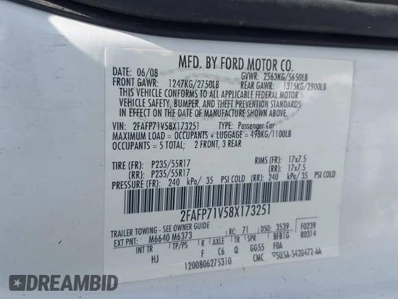 ✅ 2008 Ford Police Interceptor • VIN: 2FAFP71V58X173251 • Lot: 42785750. Listed on IAAI with Not provided. Free auction sales archive from the USA and detailed vehicle history report at DreamBid. Image 9.