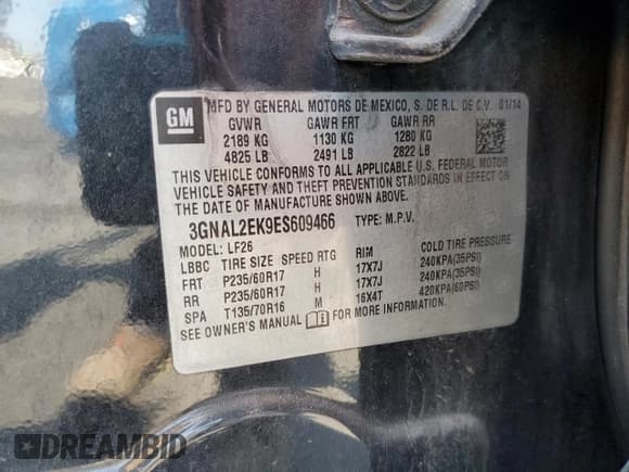 ✅ 2014 Chevrolet Captiva Sport LS • VIN: 3GNAL2EK9ES609466 • Lot: 65206015. Wystawiony na Copart z przebiegiem 131 788 mil. Bezpłatny archiwum sprzedaży aukcyjnych z USA i szczegółowy raport historii pojazdu na DreamBid. Zdjęcie 14.