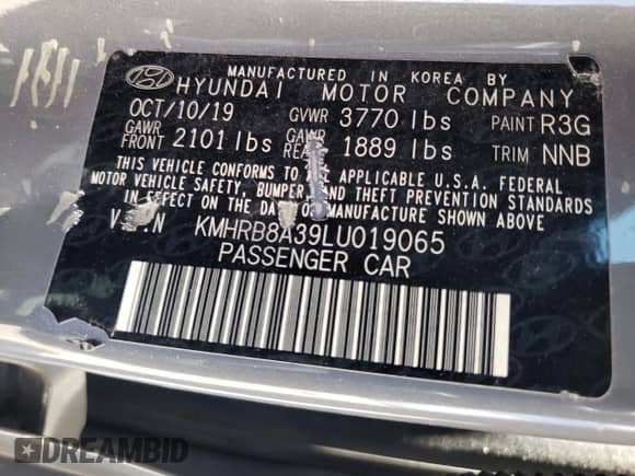 2020 Hyundai Venue SE with VIN KMHRB8A39LU019065, listed as a Copart auction lot 60753444 with 131,476 mi miles and Salvage title. Bid and sale history available at DreamBid. Image 13.