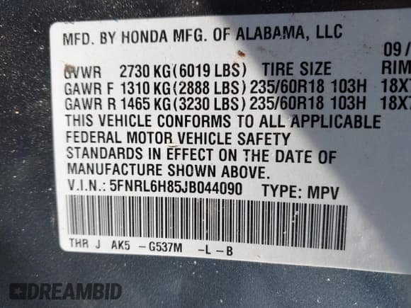 ✅ 2018 Honda Odyssey Touring • VIN: 5FNRL6H85JB044090 • Lot: 43648114. Wystawiony na IAAI z przebiegiem 153 287 mil. Bezpłatny archiwum sprzedaży aukcyjnych z USA i szczegółowy raport historii pojazdu na DreamBid. Zdjęcie 9.