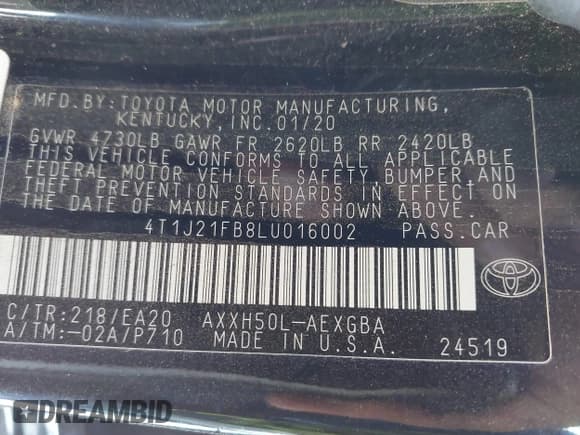 ✅ 2020 Toyota Avalon Hybrid XLE • VIN: 4T1J21FB8LU016002 • Лот: 41870610. Опубликован ранее на IAAI с пробегом 107 406 миль. Бесплатный доступ к архиву аукционных продаж из США и подробный отчёт об истории автомобиля на DreamBid. Изображение 9.