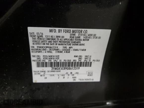 ✅ 2016 Ford Flex SEL • VIN: 2FMGK5C89GBA12319 • Лот: 82546045. Опубликован ранее на Copart с пробегом 96 726 миль. Бесплатный доступ к архиву аукционных продаж из США и подробный отчёт об истории автомобиля на DreamBid. Изображение 13.