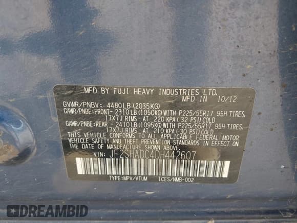 ✅ 2013 Subaru Forester X Premium • VIN: JF2SHADC4DH442607 • Lot: 42395381. Listed on IAAI with 114,979 mi. Free auction sales archive from the USA and detailed vehicle history report at DreamBid. Image 9.