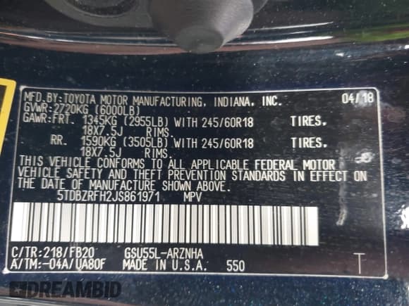 ✅ 2018 Toyota Highlander LE Plus • VIN: 5TDBZRFH2JS861971 • Lot: 43358842. Wystawiony na IAAI z przebiegiem 96 533 mil. Bezpłatny archiwum sprzedaży aukcyjnych z USA i szczegółowy raport historii pojazdu na DreamBid. Zdjęcie 9.