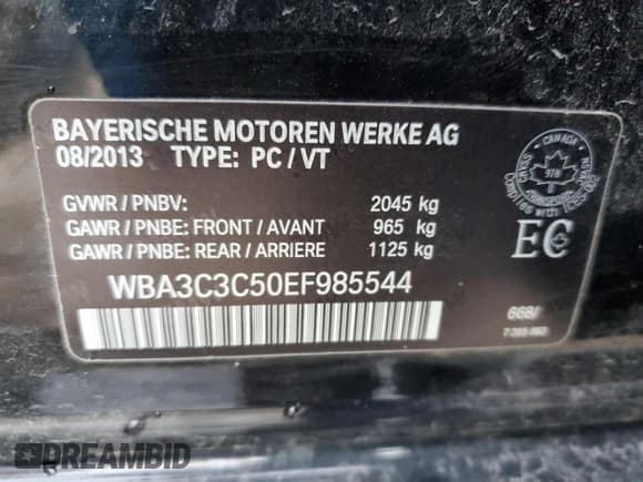 ✅ 2014 BMW 3 Series 320i xDrive • VIN: WBA3C3C50EF985544 • Lot: 91004335. Listed on Copart with 135,876 mi. Free auction sales archive from the USA and detailed vehicle history report at DreamBid. Image 13.