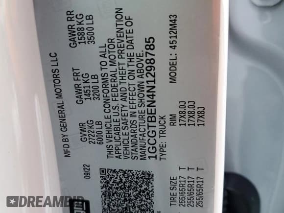 ✅ 2022 Chevrolet Colorado 4WD Work Truck • VIN: 1GCGTBEN4N1298785 • Лот: 70439132. Опубликован ранее на Copart с пробегом 774 миль. Бесплатный доступ к архиву аукционных продаж из США и подробный отчёт об истории автомобиля на DreamBid. Изображение 13.