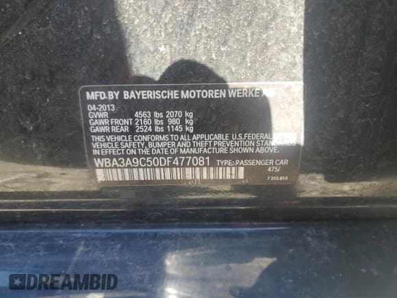 ✅ 2013 BMW 3 Series 335i • VIN: WBA3A9C50DF477081 • Lot: 48116745. Listed on Copart with Not provided. Free auction sales archive from the USA and detailed vehicle history report at DreamBid. Image 14.