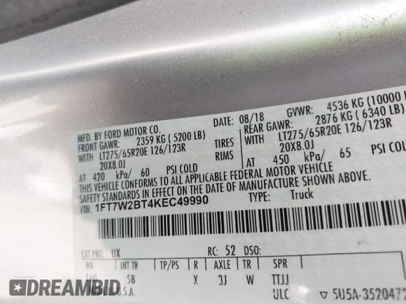 ✅ 2019 Ford F-250 XLT • VIN: 1FT7W2BT4KEC49990 • Lot: 43100469. Listed on IAAI with 214,580 mi. Free auction sales archive from the USA and detailed vehicle history report at DreamBid. Image 9.