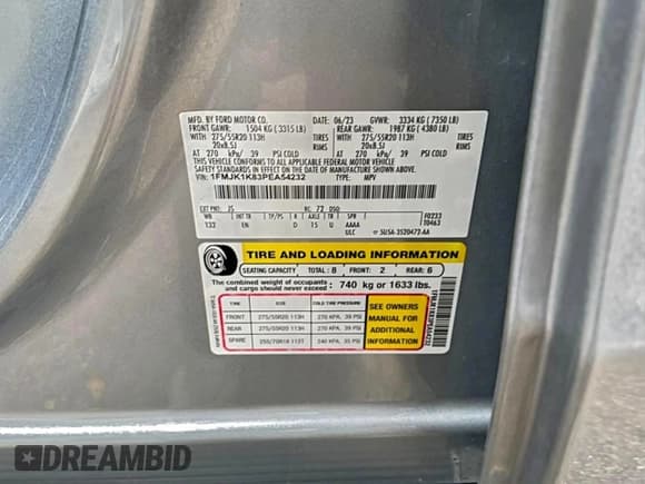 ✅ 2023 Ford Expedition Max Limited • VIN: 1FMJK1K83PEA54232 • Lot: 96147715. Wystawiony na Copart z przebiegiem 57 836 mil. Bezpłatny archiwum sprzedaży aukcyjnych z USA i szczegółowy raport historii pojazdu na DreamBid. Zdjęcie 10.