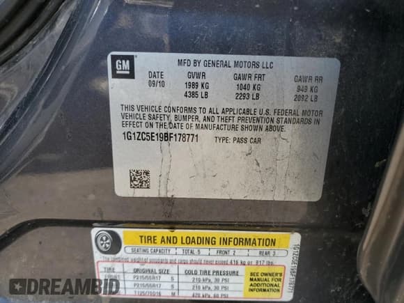 ✅ 2011 Chevrolet Malibu 1LT • VIN: 1G1ZC5E19BF178771 • Lot: 73357084. Wystawiony na Copart z przebiegiem 127 395 mil. Bezpłatny archiwum sprzedaży aukcyjnych z USA i szczegółowy raport historii pojazdu na DreamBid. Zdjęcie 12.