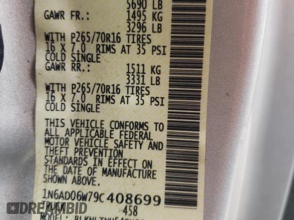 ✅ 2009 Nissan Frontier SE • VIN: 1N6AD06W79C408699 • Lot: 58698925. Listed on Copart with 118,451 mi. Free auction sales archive from the USA and detailed vehicle history report at DreamBid. Image 12.