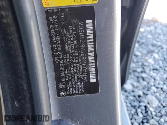 ✅ 2008 BMW 5 Series 528i • VIN: WBANU53578C111506 • Lot: 92265945. Listed on Copart with 139,650 mi. Free auction sales archive from the USA and detailed vehicle history report at DreamBid. Image 12.