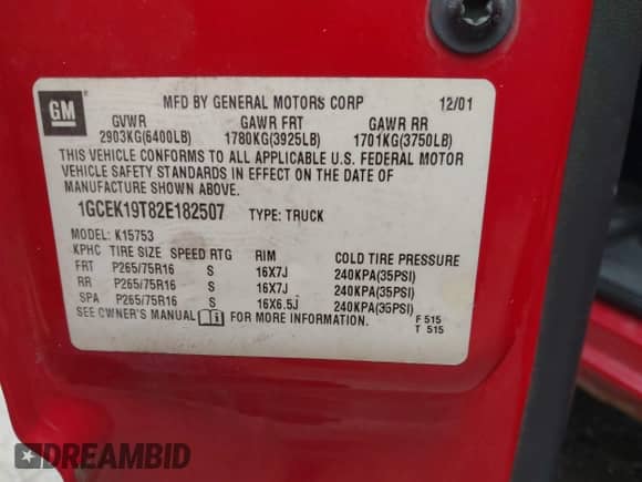 2002 Chevrolet Silverado 1500 LS with VIN 1GCEK19T82E182507, listed as a IAAI auction lot 43577497 with 258,983 mi miles and . Bid and sale history available at DreamBid. Image 9.