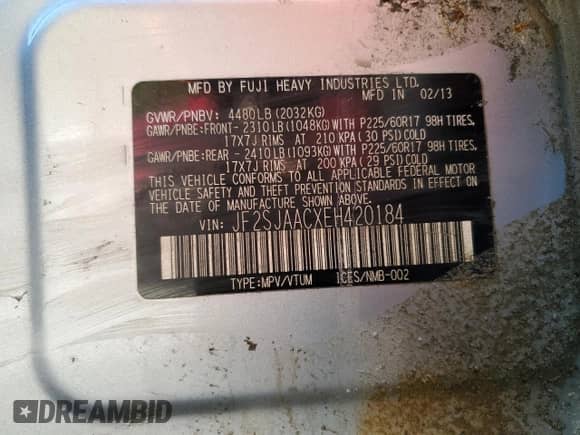 2014 Subaru Forester 2.5i с VIN JF2SJAACXEH420184, выставлен на аукционе Copart как лот 58344235 с пробегом 123 497 миль миль и Чистый • Clean title. История ставок и продаж доступна на DreamBid. Изображение 13.