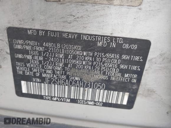 ✅ 2010 Subaru Forester X • VIN: JF2SH6AC6AH731050 • Lot: 43308409. Listed on IAAI with 178,885 mi. Free auction sales archive from the USA and detailed vehicle history report at DreamBid. Image 9.