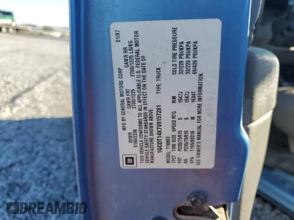 1997 Chevrolet S-10 с VIN 1GCDT14X7V8157281, выставлен на аукционе Copart как лот 85595564 с пробегом 179 506 миль миль и Списание • Salvage title. История ставок и продаж доступна на DreamBid. Изображение 14.