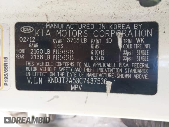 ✅ 2012 Kia Soul • VIN: KNDJT2A53C7437536 • Lot: 42394877. Listed on IAAI with 131,951 mi. Free auction sales archive from the USA and detailed vehicle history report at DreamBid. Image 9.