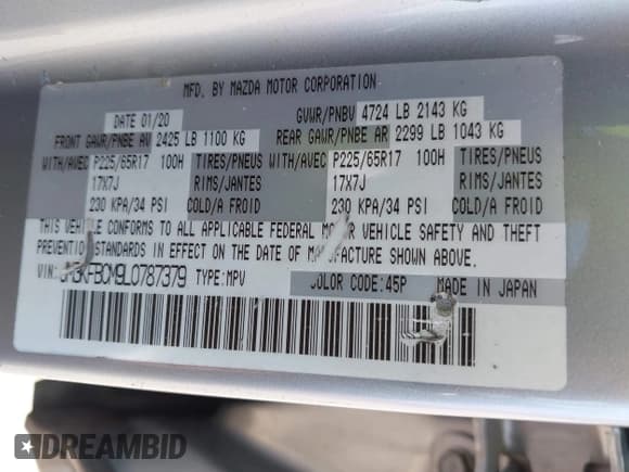 ✅ 2020 Mazda CX-5 Touring • VIN: JM3KFBCM9L0787379 • Lot: 42948238. Wystawiony na IAAI z przebiegiem 190 399 mil. Bezpłatny archiwum sprzedaży aukcyjnych z USA i szczegółowy raport historii pojazdu na DreamBid. Zdjęcie 9.