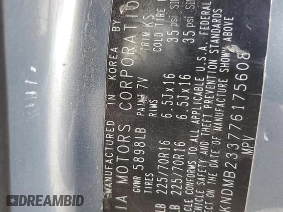 ✅ 2007 Kia Sedona LX • VIN: KNDMB233776175608 • Lot: 69321964. Listed on Copart with 198,560 mi. Free auction sales archive from the USA and detailed vehicle history report at DreamBid. Image 15.