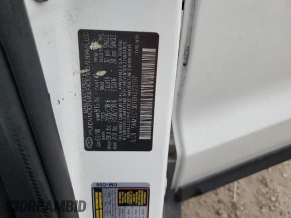 ✅ 2008 Hyundai Santa Fe GLS • VIN: 5NMSG13D18H223197 • Lot: 87216614. Listed on Copart with 187,301 mi. Free auction sales archive from the USA and detailed vehicle history report at DreamBid. Image 12.