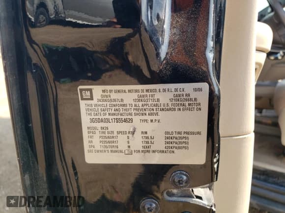 ✅ 2007 Buick Rendezvous CX • VIN: 3G5DA03L17S554629 • Lot: 66982394. Wystawiony na Copart z przebiegiem 177 039 mil. Bezpłatny archiwum sprzedaży aukcyjnych z USA i szczegółowy raport historii pojazdu na DreamBid. Zdjęcie 15.