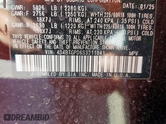 ✅ 2025 Subaru Outback Touring XT • VIN: 4S4BTGPD6S3211041 • Lot: 80922215. Wystawiony na Copart z przebiegiem 2 319 mil. Bezpłatny archiwum sprzedaży aukcyjnych z USA i szczegółowy raport historii pojazdu na DreamBid. Zdjęcie 13.