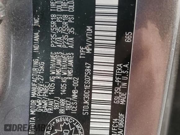 ✅ 2014 Toyota Sienna LE • VIN: 5TDJK3DC1ES075847 • Lot: 71726405. Listed on Copart with 330,561 mi. Free auction sales archive from the USA and detailed vehicle history report at DreamBid. Image 13.