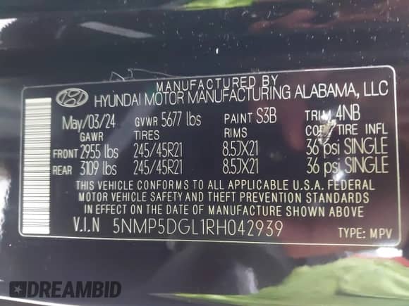 2024 Hyundai Santa Fe Calligraphy с VIN 5NMP5DGL1RH042939, выставлен на аукционе IAAI как лот 41814389 с пробегом 4 627 миль миль и . История ставок и продаж доступна на DreamBid. Изображение 9.
