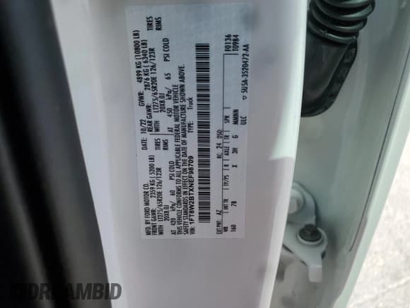 ✅ 2022 Ford F-250 XL • VIN: 1FT8W2BTXNEF98709 • Lot: 78000474. Wystawiony na Copart z przebiegiem Nie podano. Bezpłatny archiwum sprzedaży aukcyjnych z USA i szczegółowy raport historii pojazdu na DreamBid. Zdjęcie 10.