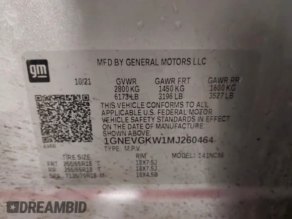 ✅ 2021 Chevrolet Traverse LT Cloth • VIN: 1GNEVGKW1MJ260464 • Lot: 42399748. Wystawiony na IAAI z przebiegiem 77 498 mil. Bezpłatny archiwum sprzedaży aukcyjnych z USA i szczegółowy raport historii pojazdu na DreamBid. Zdjęcie 9.