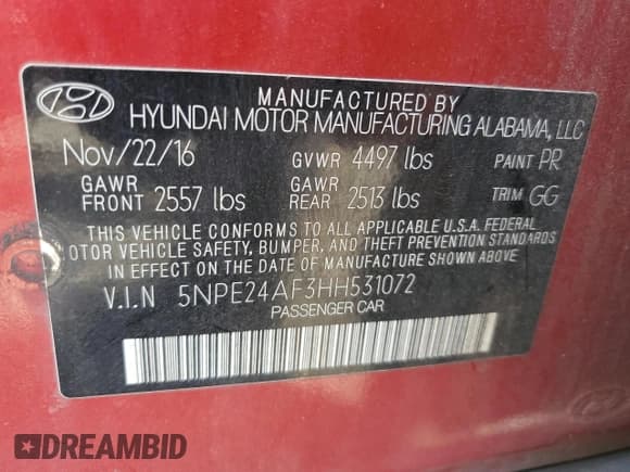 ✅ 2017 Hyundai Sonata 2.4L • VIN: 5NPE24AF3HH531072 • Лот: 68205145. Опубликован ранее на Copart с пробегом 114 450 миль. Бесплатный доступ к архиву аукционных продаж из США и подробный отчёт об истории автомобиля на DreamBid. Изображение 13.