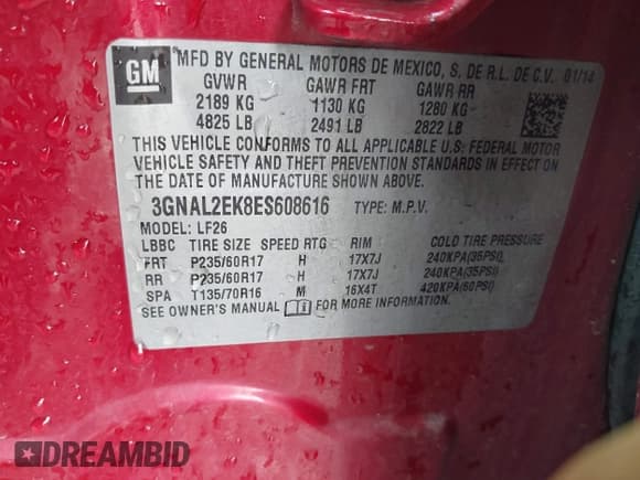 ✅ 2014 Chevrolet Captiva Sport LS • VIN: 3GNAL2EK8ES608616 • Lot: 42136863. Wystawiony na IAAI z przebiegiem 185 748 mil. Bezpłatny archiwum sprzedaży aukcyjnych z USA i szczegółowy raport historii pojazdu na DreamBid. Zdjęcie 9.