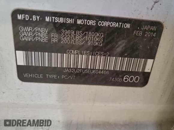 ✅ 2014 Mitsubishi Lancer ES • VIN: JA32U2FU5EU604466 • Lot: 94666035. Listed on Copart with 129,583 mi. Free auction sales archive from the USA and detailed vehicle history report at DreamBid. Image 12.