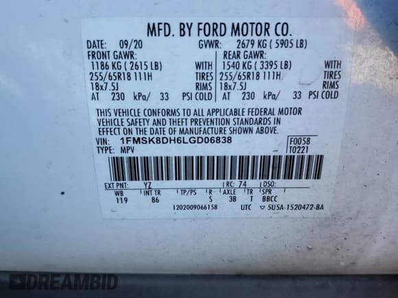 ✅ 2020 Ford Explorer XLT • VIN: 1FMSK8DH6LGD06838 • Лот: 86493905. Опубликован ранее на Copart с пробегом 81 222 миль. Бесплатный доступ к архиву аукционных продаж из США и подробный отчёт об истории автомобиля на DreamBid. Изображение 13.