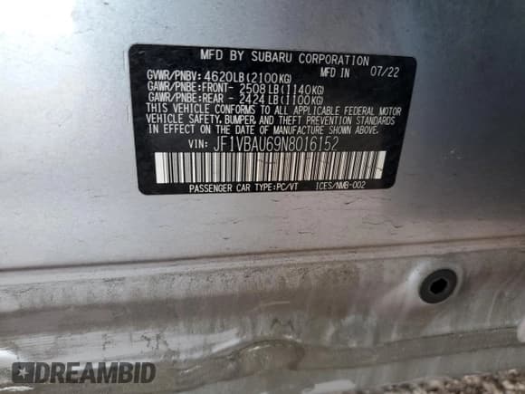 ✅ 2022 Subaru WRX GT • VIN: JF1VBAU69N8016152 • Lot: 67958685. Wystawiony na Copart z przebiegiem 65 415 mil. Bezpłatny archiwum sprzedaży aukcyjnych z USA i szczegółowy raport historii pojazdu na DreamBid. Zdjęcie 13.