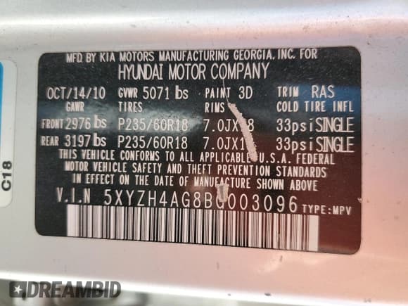 ✅ 2011 Hyundai Santa Fe SE • VIN: 5XYZH4AG8BG003096 • Lot: 74641394. Listed on Copart with 143,784 mi. Free auction sales archive from the USA and detailed vehicle history report at DreamBid. Image 14.